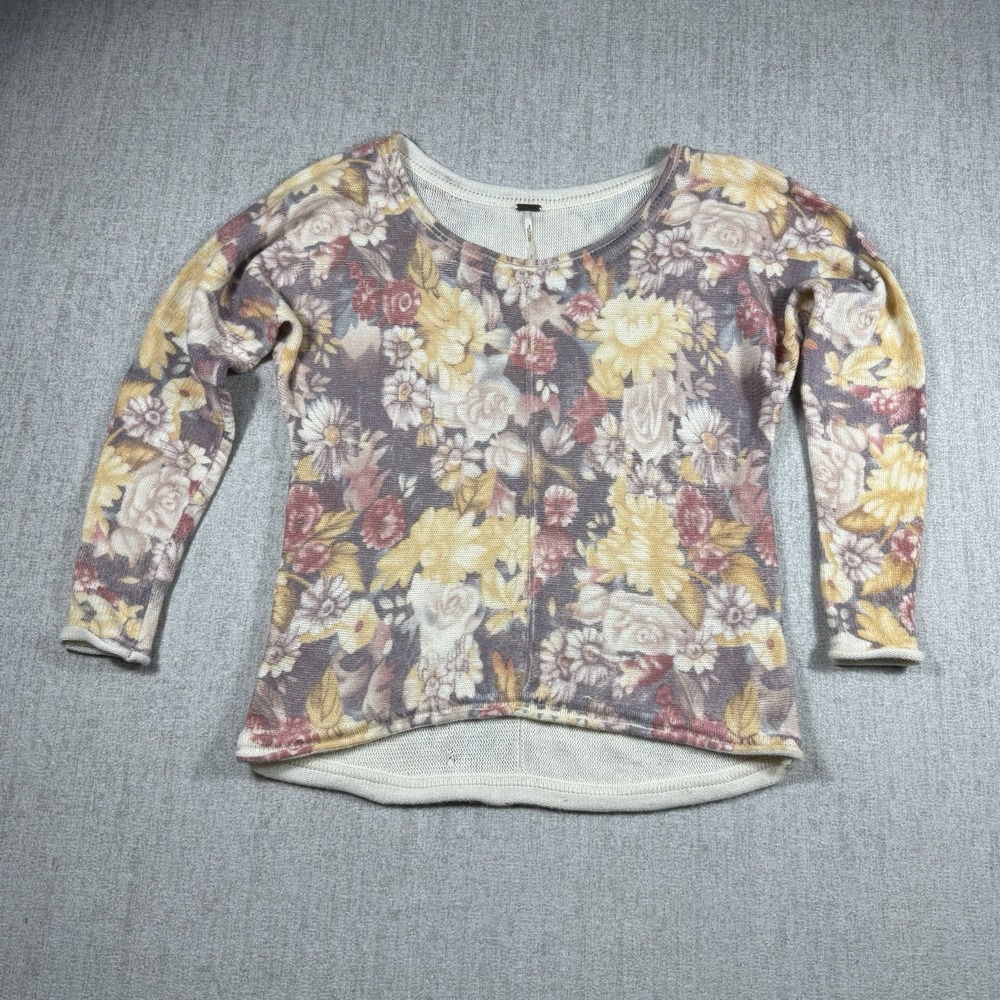 Fee People Womens S Floral Sweater Wool Angora Blend Scoop Neck Long Sleeve